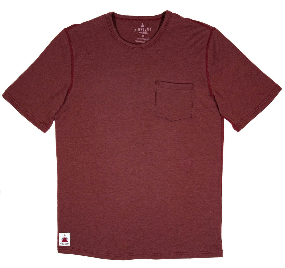 Every-Season Short Sleeve Merino Wool Pocket Tee - Brick Red