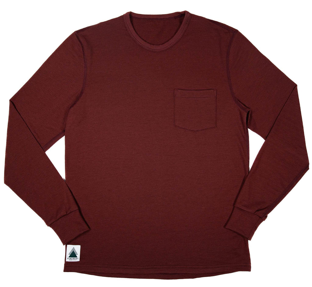 Every-Season Long Sleeve Merino Wool Pocket Tee - Brick Red