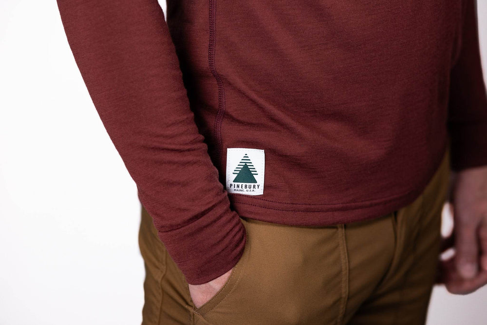 Every-Season Long Sleeve Merino Wool Pocket Tee - Brick Red