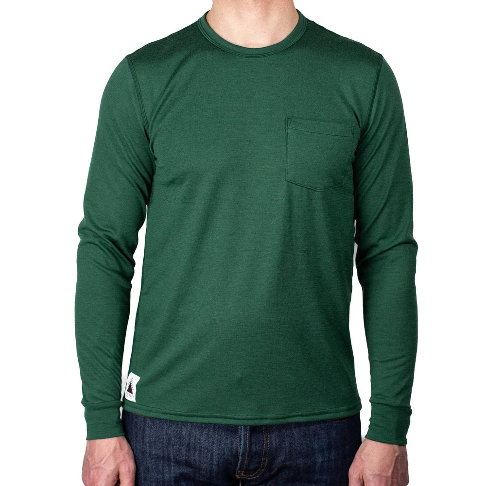 Every-Season Long Sleeve Merino Wool Pocket Tee - Pine