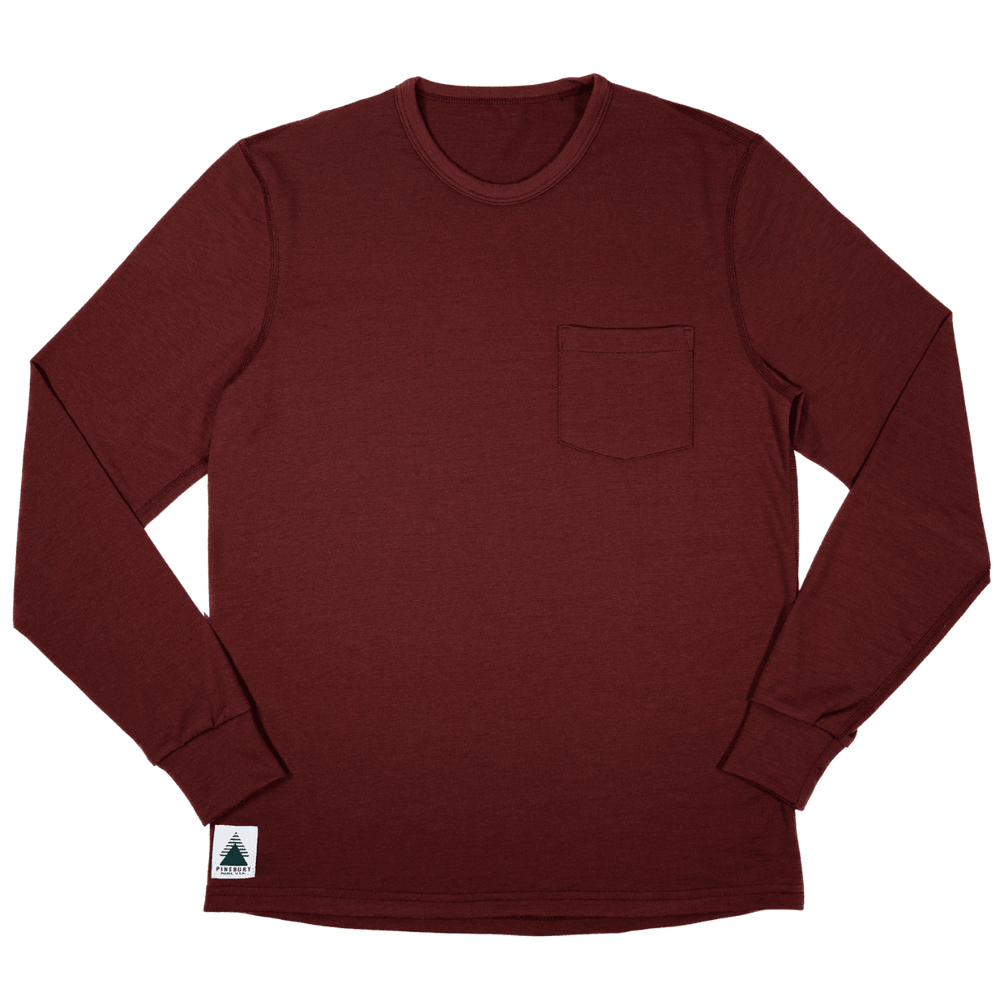 Every-Season Long Sleeve Merino Wool Pocket Tee - Brick Red