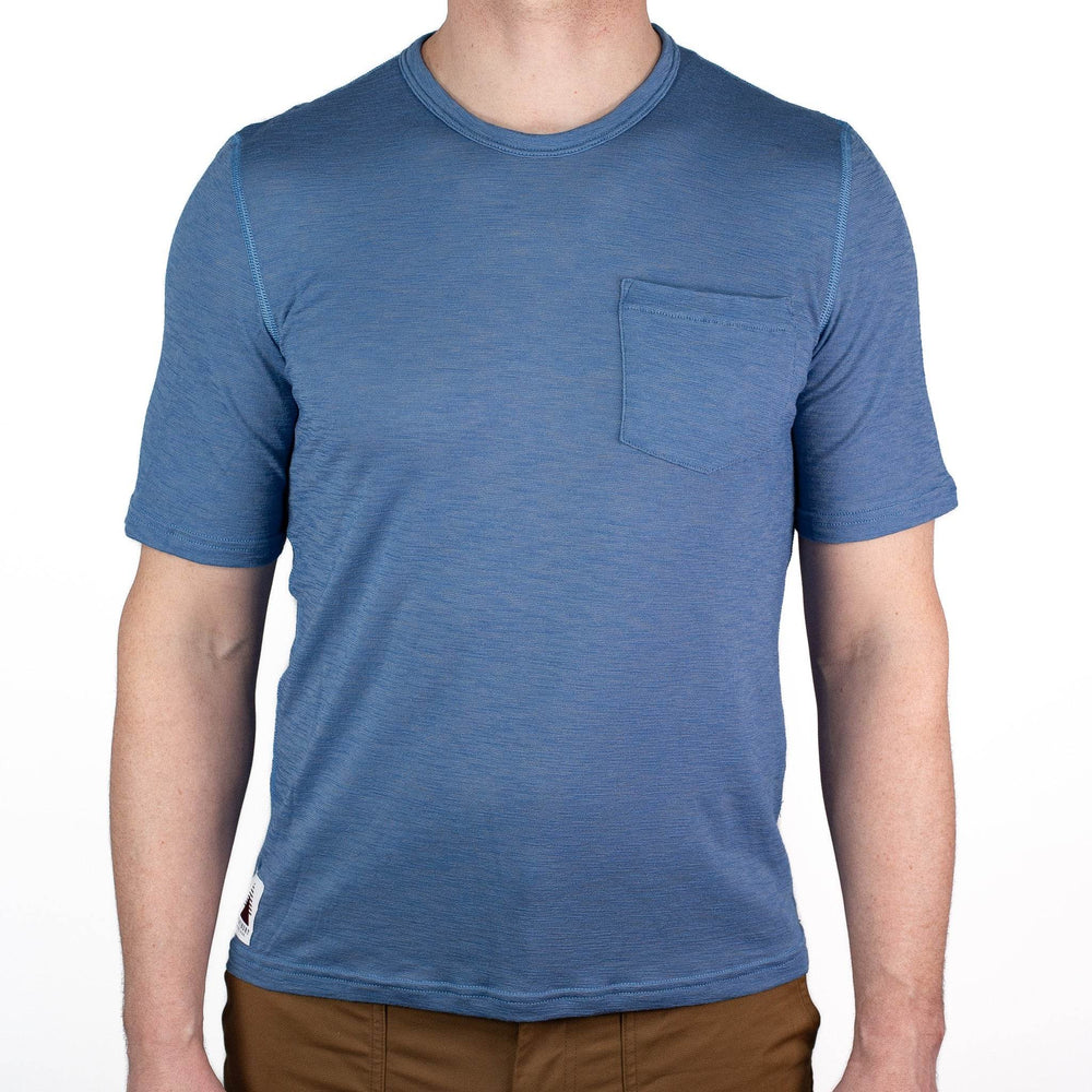 Summer Wool Short Sleeve Merino Wool Pocket Tee - Faded Blue
