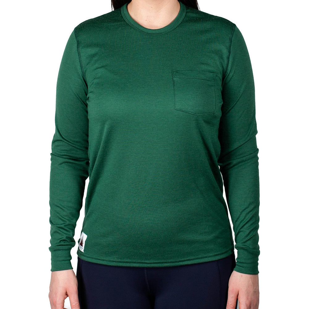 Every-Season Long Sleeve Merino Wool Pocket Tee - Pine