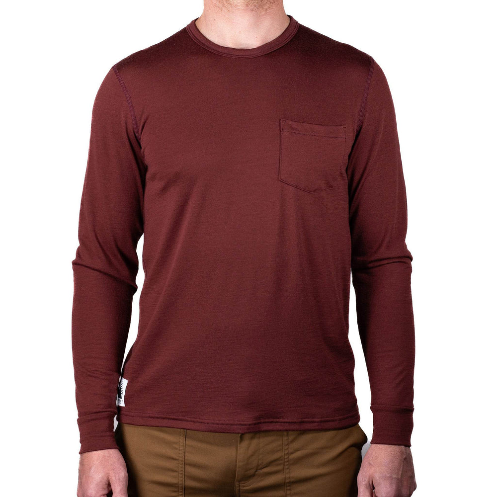 Every-Season Long Sleeve Merino Wool Pocket Tee - Brick Red