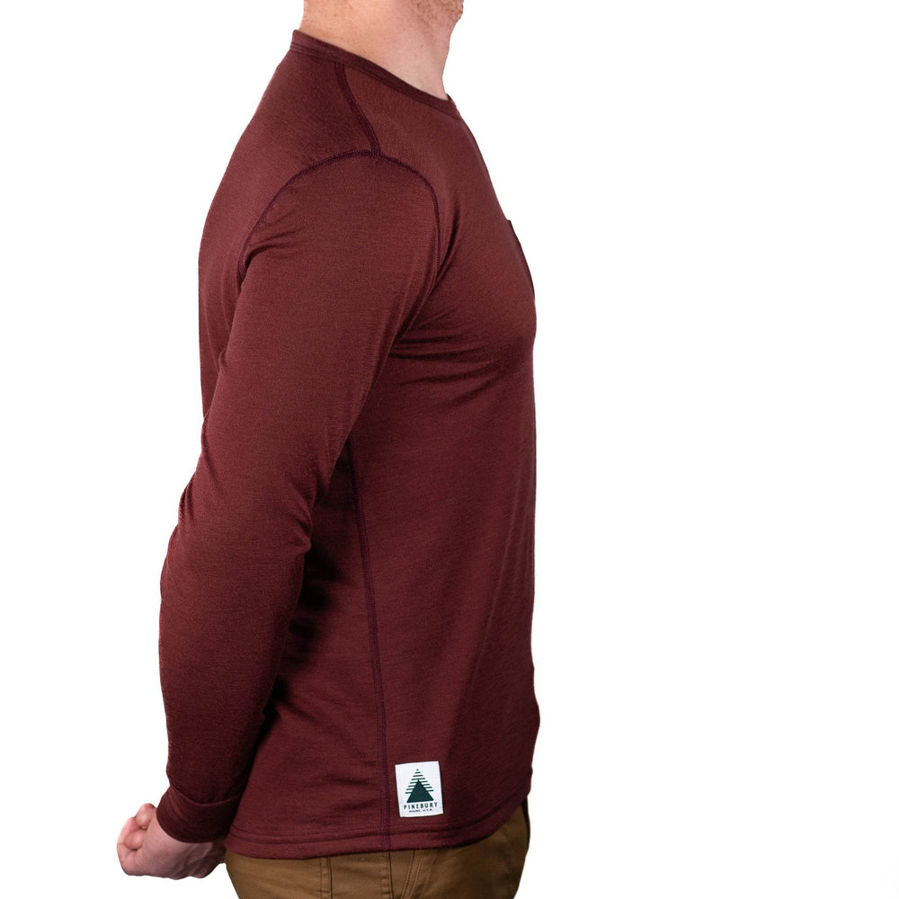 Every-Season Long Sleeve Merino Wool Pocket Tee - Brick Red