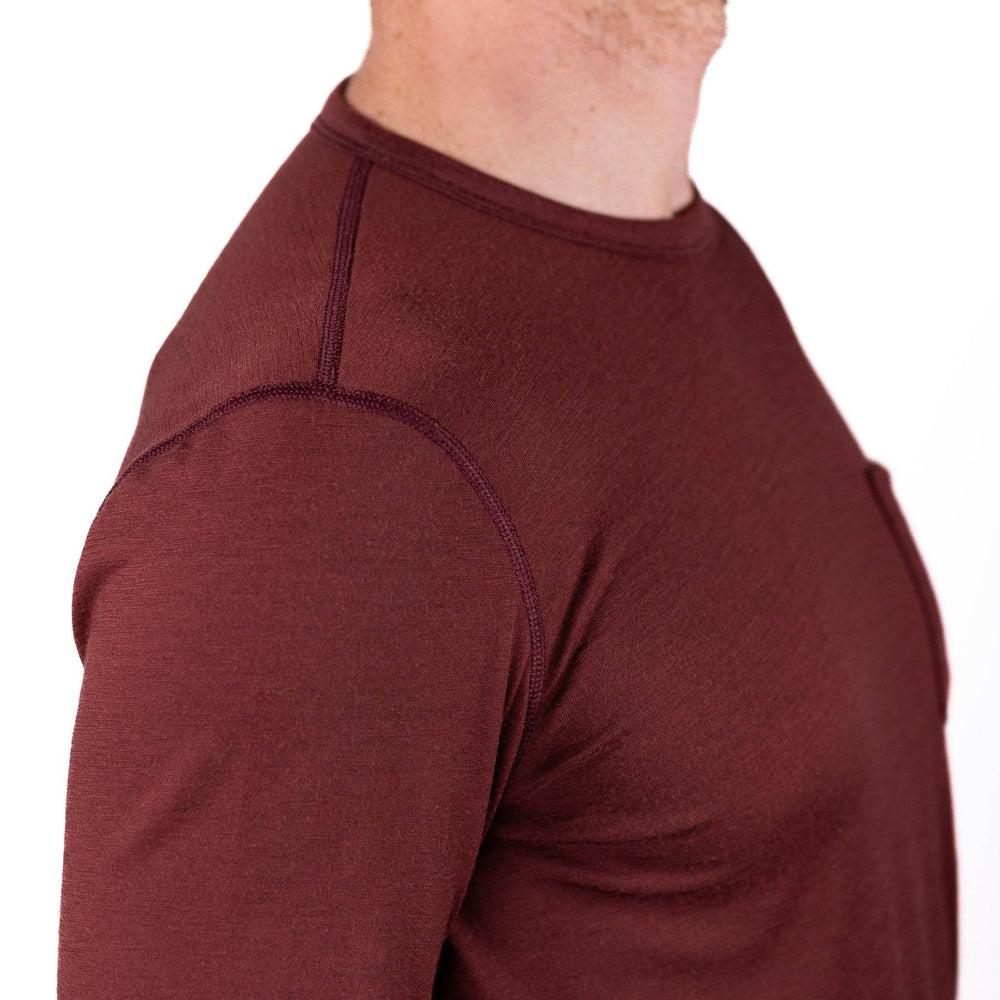 Every-Season Long Sleeve Merino Wool Pocket Tee - Brick Red