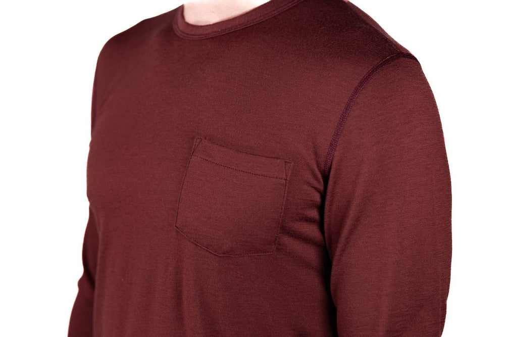 Every-Season Long Sleeve Merino Wool Pocket Tee - Brick Red