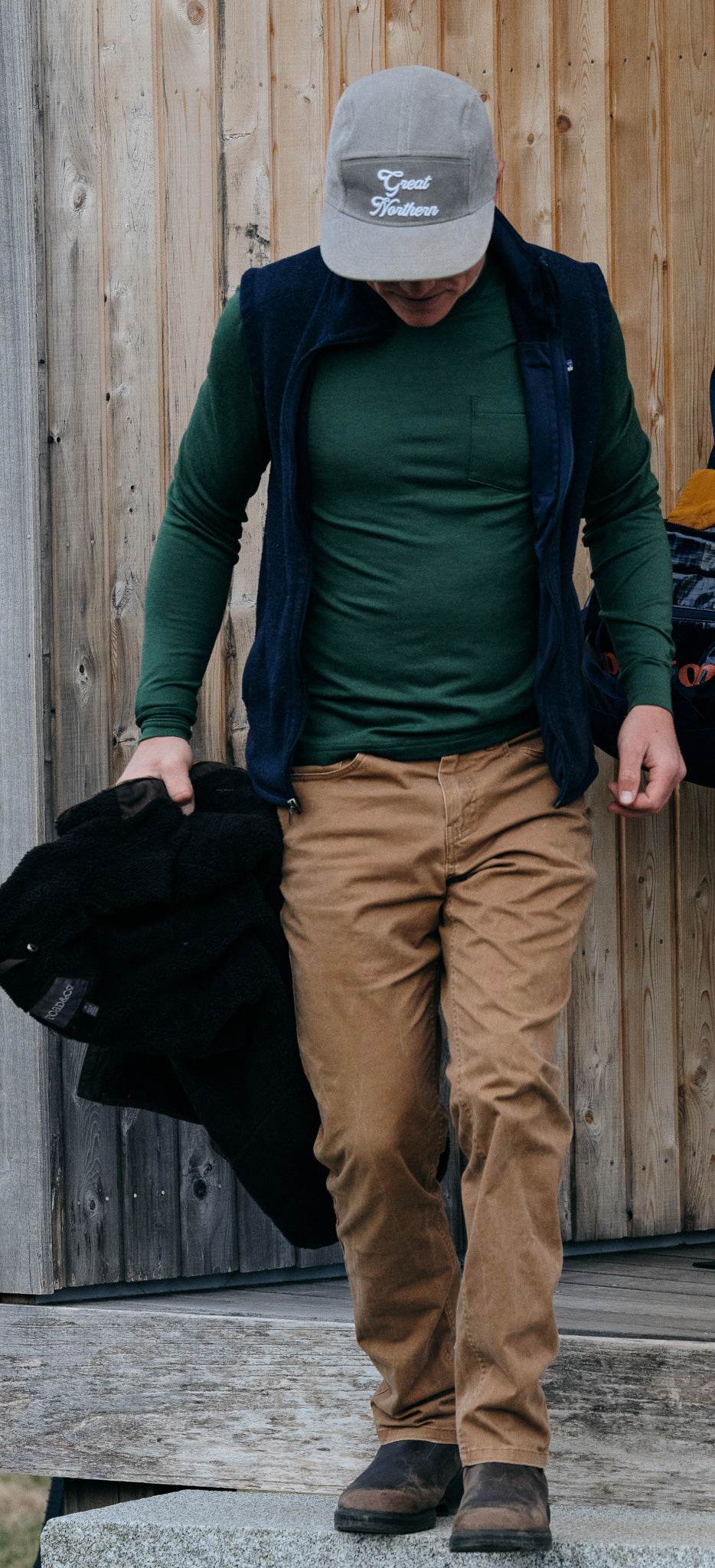 Every-Season Long Sleeve Merino Wool Pocket Tee - Pine