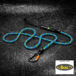 Rope Dog Leash with Auto-Locking Carabiner – 9.5mm Beal Dynamic | Blue-Green Stripe | Tuenne